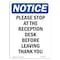 Signmission Safety Sign, OSHA Notice, 18" Height, Please Stop At The Reception Desk Sign, Portrait OS-NS-D-1218-V-17599 - alternate 1